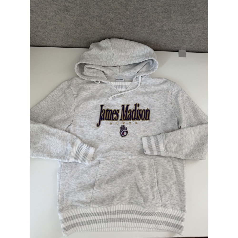 Champion JMU James Madison University Dukes Hoodie Sweatshirt Grey Gold L Soft